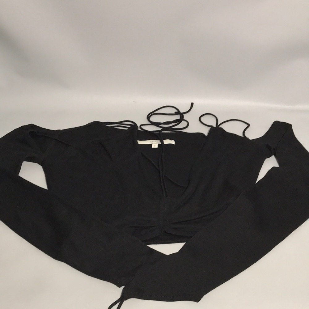 Manuri Asymmertical Black Cold Shoulder Crop Top Blouse Size Small